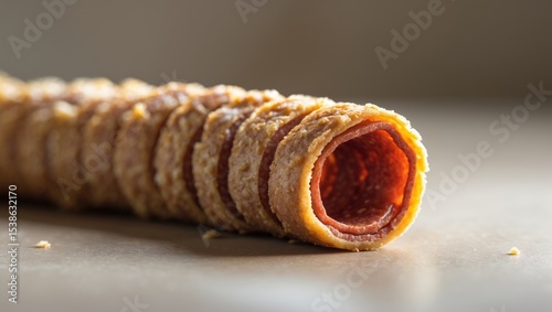 A lengthy, twisted piece of plant-based dry sausage