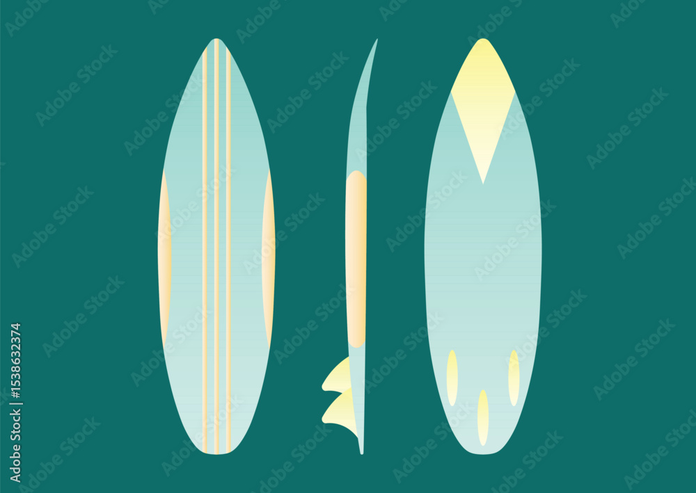 Colorful Surfboard Illustrations Against a Solid Aquatic Background for Design Use Colorful Surfboard Illustrations Against a Solid Aquatic Background for Design Use