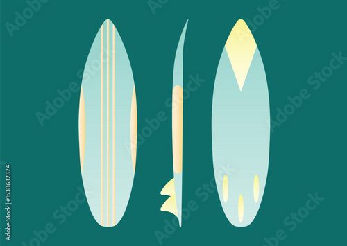 Colorful Surfboard Illustrations Against a Solid Aquatic Background for Design Use