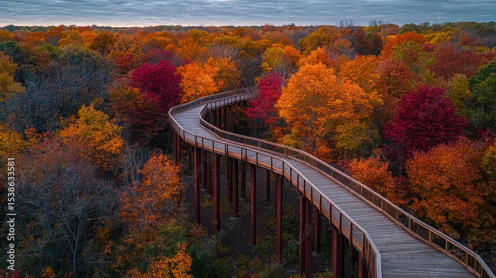 Obraz premium Autumnal walkway through colorful forest