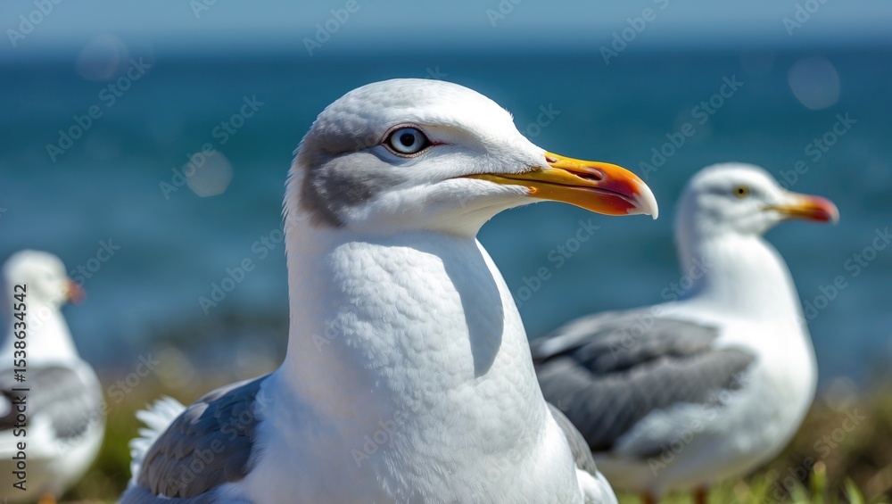 Obraz premium Detailed close-up of a white gull's face