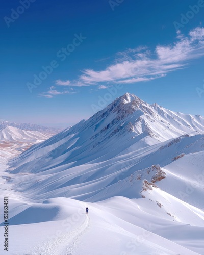 Solo Hike on a Snowy Mountain Peak