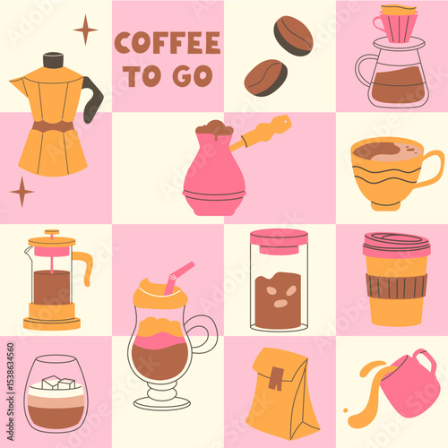 Geometric coffee pattern on a light background