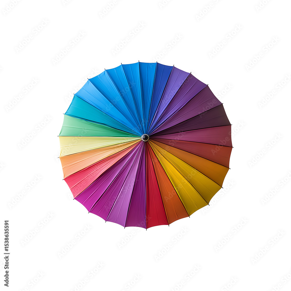 Obraz premium Top view of rainbow umbrella with Eight Panels, isolated on transparent background, png