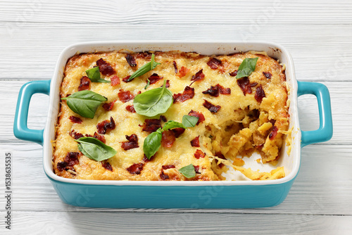 twice baked potato casserole in a baking dish