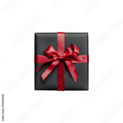 Elegant Red and Black Gift Box  isolated on transparent background cutout, png