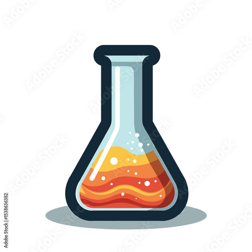 Illustration of a Chemical Erlenmeyer Flask with Orange Liquid for Science and Laboratory Use