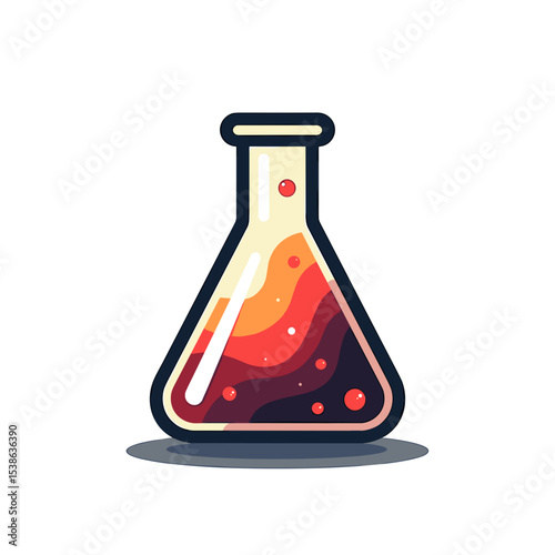 Stylized Illustration of a Conical Flask with Gradient Liquid and Bubbles for Science or Chemistry
