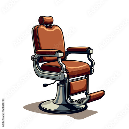 Illustration of a Classic Barber Chair with Brown Leather and Chrome Accents for a Traditional Barbershop