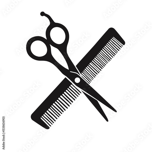 Black and White Vector Illustration of Scissors and a Comb for Hairdressing or Barber Shop