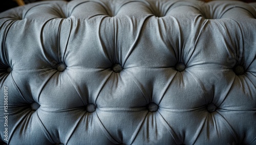 Detailed view of a plush gray upholstered seat