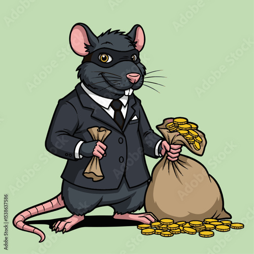 Stylized Rat Businessman Holding Money Bag Illustration Bright Charismatic Scene