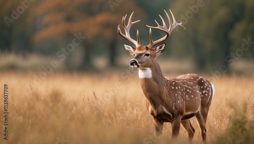 Autumn Wildlife: White-tailed Buck Trophy in Forest Habitat