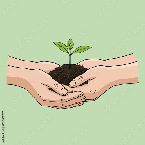 Hands nurture a small plant sprouting representing growth and sustainability