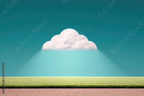 Sunbeam Piercing Cloud Over Flat Green Field