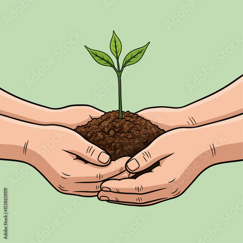 Vibrant digital illustration of a young sprout emerging from rich soil symbolizing growth and sustainability