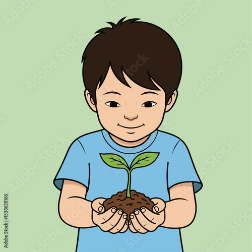 Child Holding Plant Seedling Green Leaves Soil Nature Growth Environmental Conservation