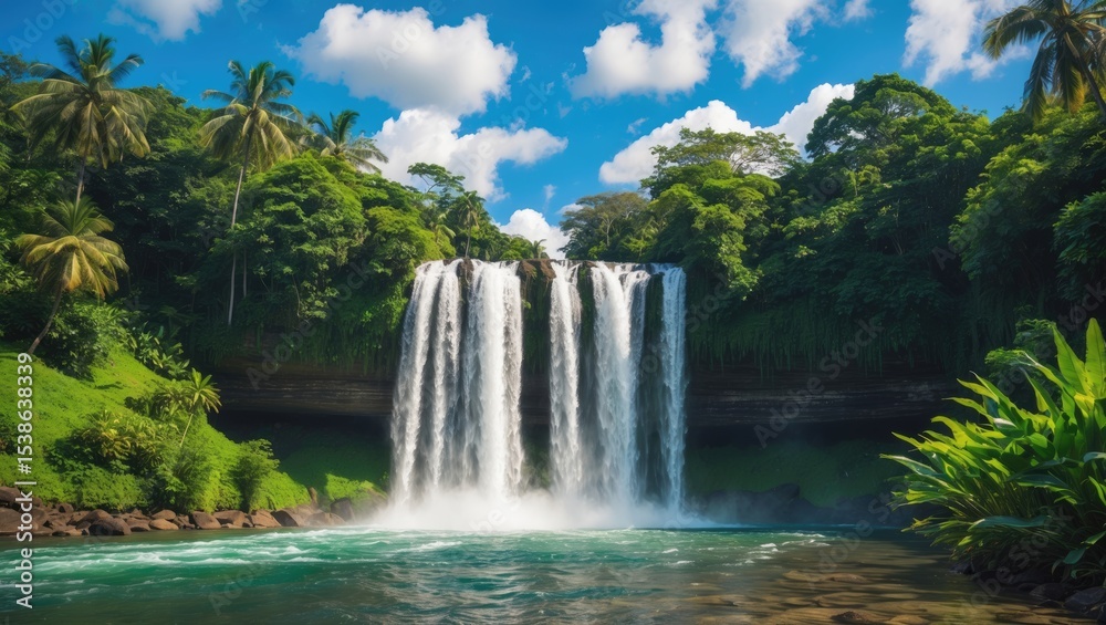 Naklejka premium Two Sisters Waterfall: Flowing into the River Near Iguazu Falls