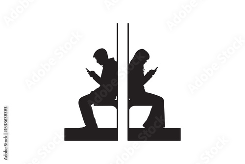 Man and Woman on Phones Back to Back People Ignoring Each Other Phone