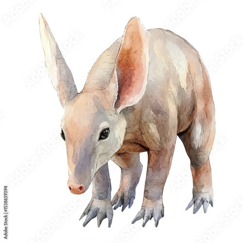 Aardvark, watercolor clipart vector, isolated on a white background.