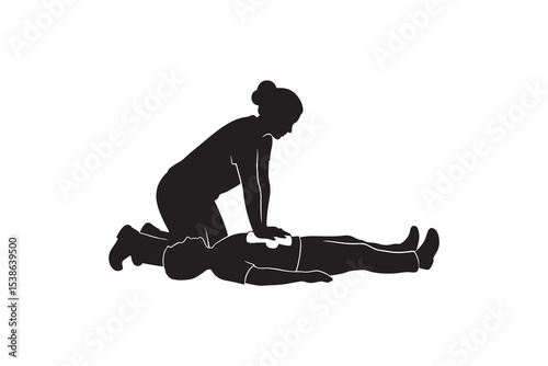 CPR Silhouette First Aid Illustration Woman Giving CPR Silhouette Design