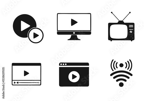 Entertainment & Communication Symbols: Screen, TV & Wireless Signal