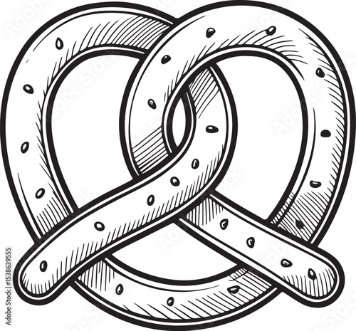 Pretzel Vector Illustration, Sketch Drawing Line Linear Symbol Icon Engraving Coloring Book, Hand-drawn Black and White Isolated