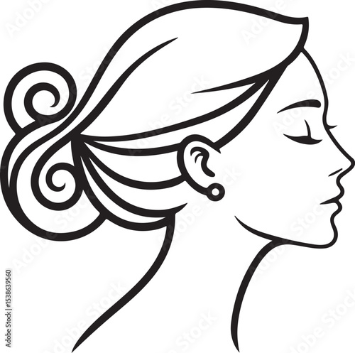 Hair Done Beauty Salon Vector Illustration, Sketch Drawing Line Linear Symbol Icon Engraving Coloring Book, Hand-drawn Black and White Isolated