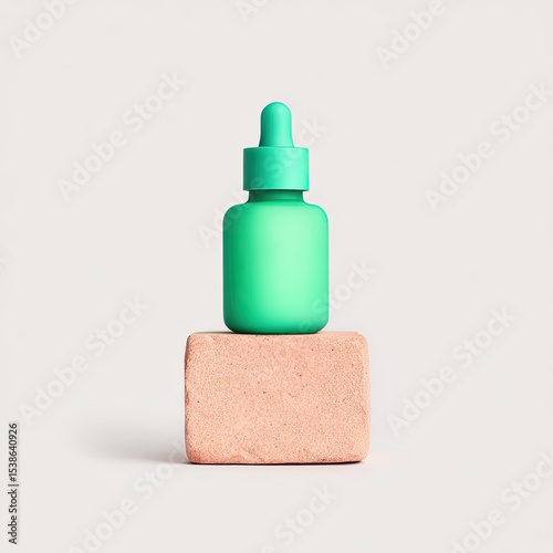 Teal Serum Bottle on Pink Block