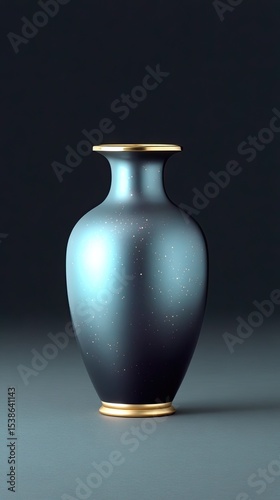Teal Vase with Gold Accents on Dark Background