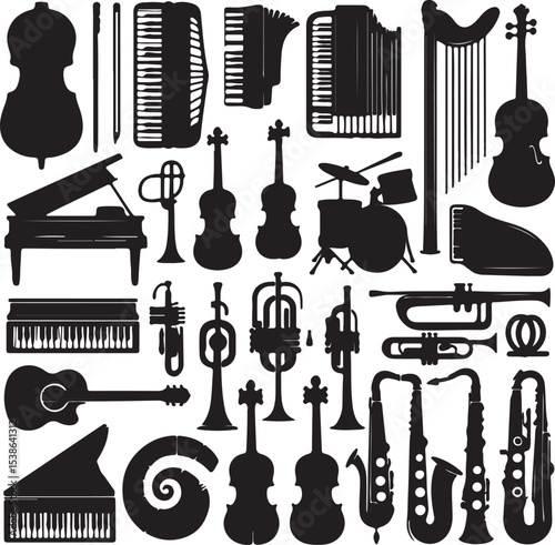 Set of music instrument silhouettes