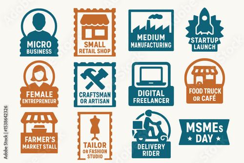 MSMEs Day Business Icons and Entrepreneurial Badge Vector Set