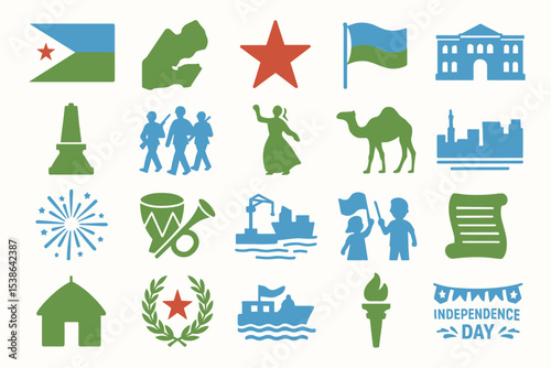 Djibouti Independence Day Icons and National Heritage Vector Set