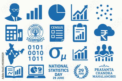 National Statistics Day Icons and Data Analysis Vector Set