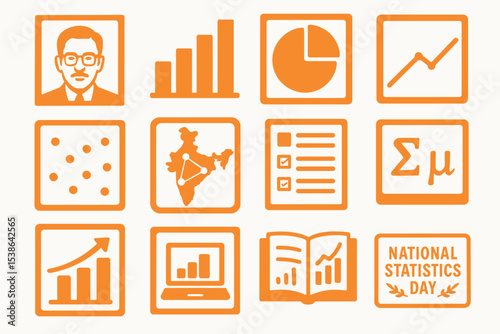 National Statistics Day Icons and Data Analysis Vector Set