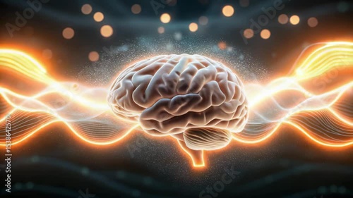 Psilocybin concept ,Glowing human brain with neural activity and light waves symbolizing abstract intelligence and cognitive