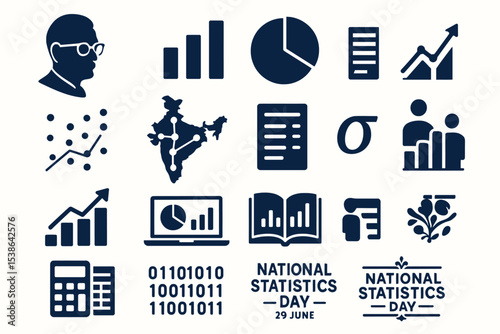 National Statistics Day Icons and Data Analysis Vector Set
