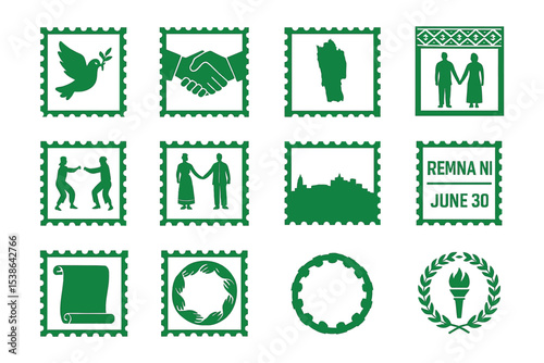 Remna Ni Vector Stamp Icon Set for Peace and Unity Celebration in Green Silhouette