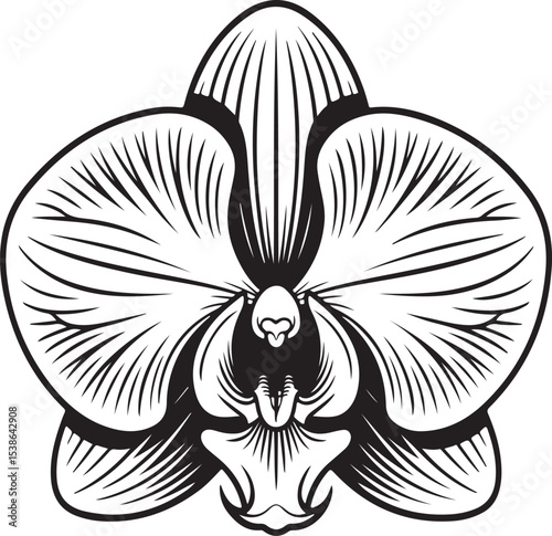 Monochrome Orchid: A beautifully detailed monochrome vector illustration of an orchid, its intricate petals and patterns rendered in stark black and white.