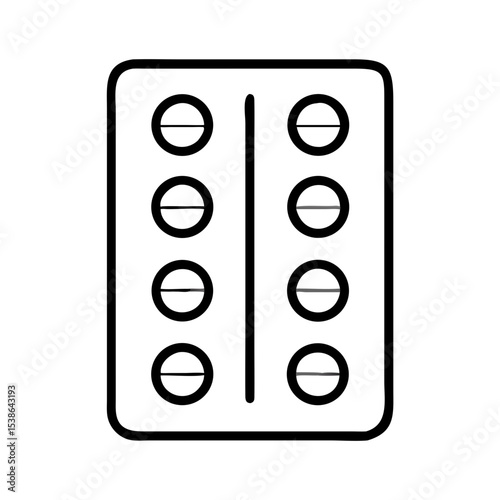 Blister pack with eight round tablets in minimal line art design  