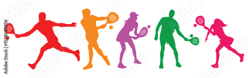silhouette of padel athlete. colored style. court game.