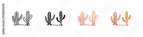 Cactus Multiple Style Icon Set Vector 