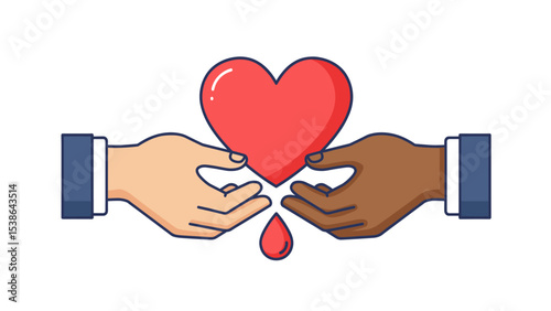 Diverse Hands Sharing a Heart: Blood Donation Illustration