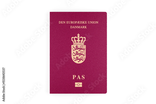 Denmark passport isolated on white background, Danish passport