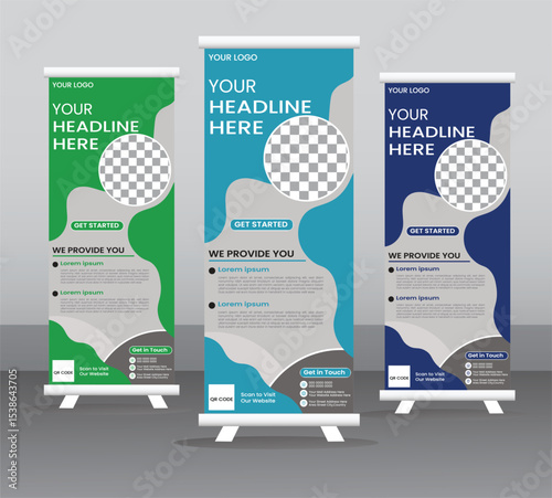 Modern Business Roll-Up Banner Design – Editable & Print‑Ready Vertical Stand Template for Corporate Promotion | EPS