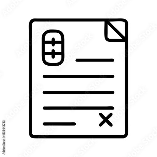 Prescription form with blank fields and checkmark symbol  