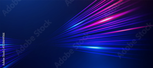 Abstract dark blue background with glowing pink and blue light streaks