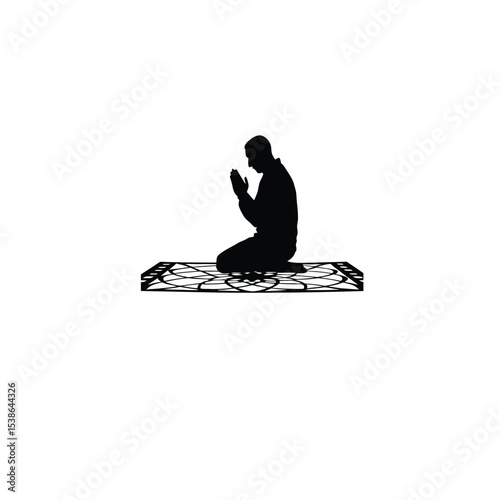 man sitting and praying silhouette on white background