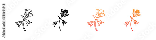 Bell Flower Multiple Style Icon Set Vector 