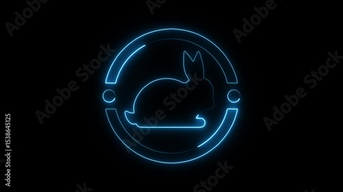 video ilustration blue neon Cute Bunny Rabbit Outline Easter Kids Drawing Illustration Coloring Page, bunn, rabbit, hare, cute, adorable, cartoon, drawing, illustration, outline, black and white, colo